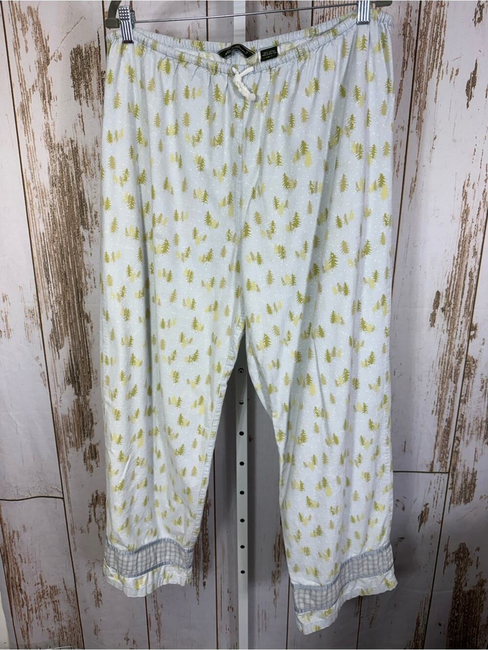 Eddie Bauer Pale Blue Pajama Pants with Yellow Tree Print. Size Large Tall.